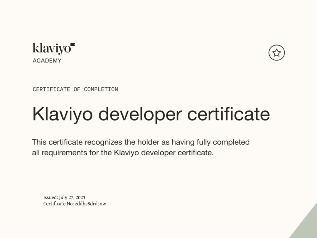 Link to Klaviyo Developer Certification